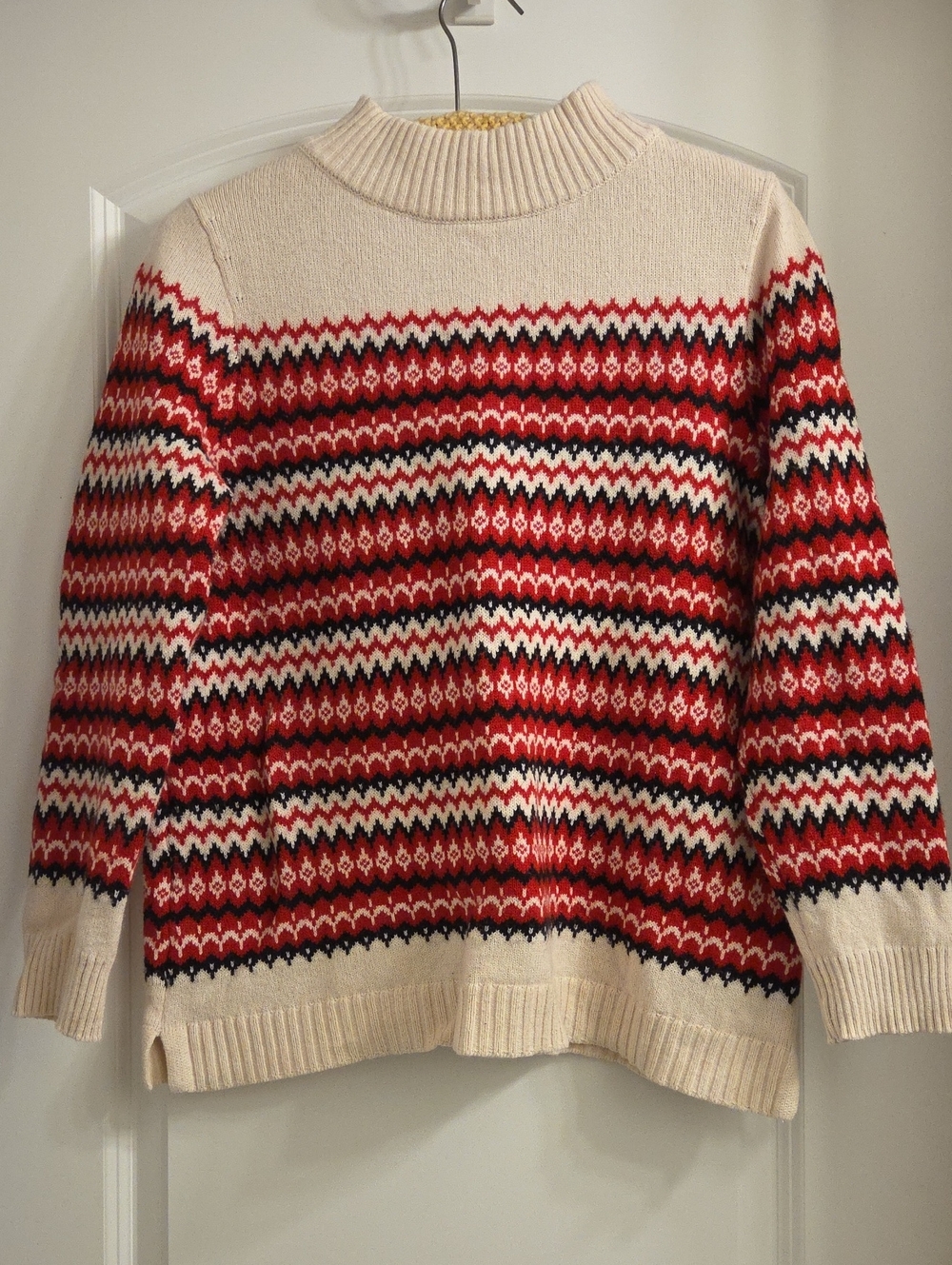 Talbots Cream and Red Fair Isle Turtleneck Sweater